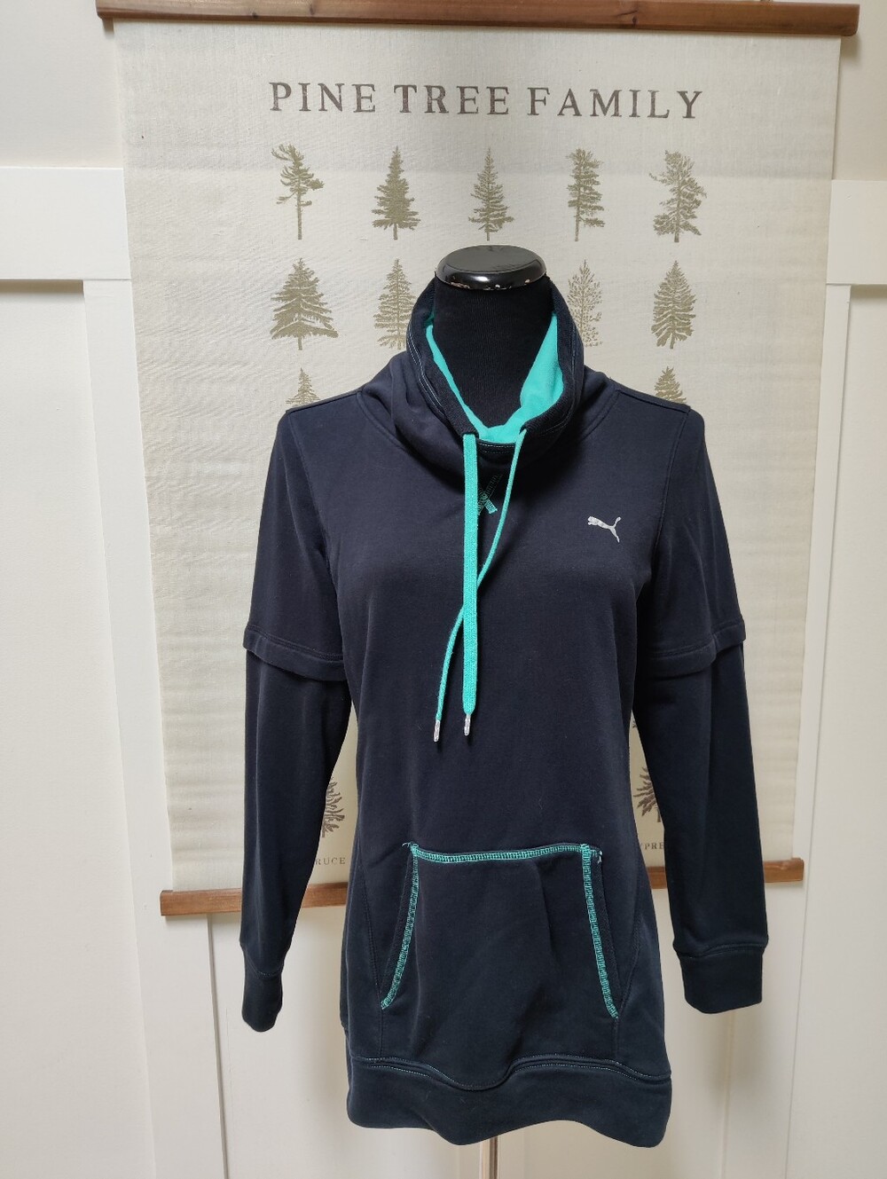 Puma Black and Teal DryCell Cowl Neck Athletic Pullover Size M